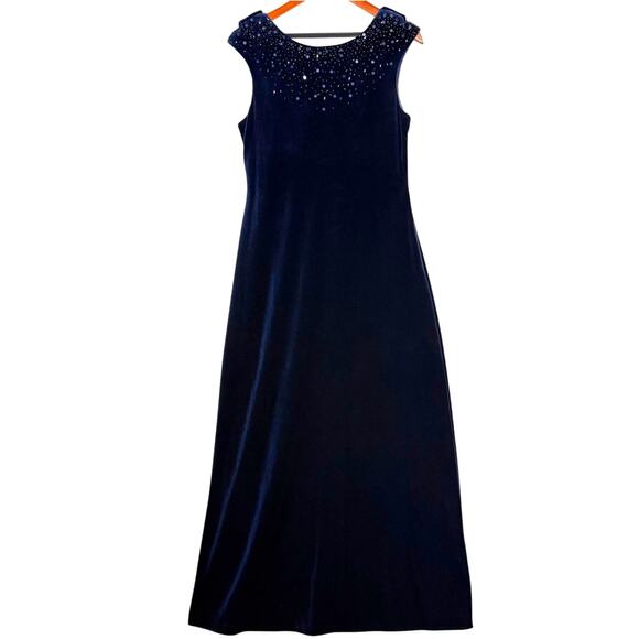 VTG JR. Nites 12P Maxi Dress Velvet Dreamy Blue Sequin Formal‎ Prom Wedding 90s - Picture 1 of 9